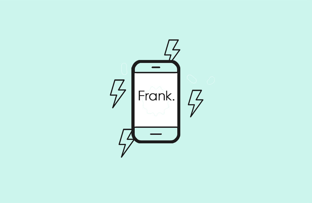 Frank Mobile Smartphone Icon on Light Blue With 4 Small Lightening Bolts