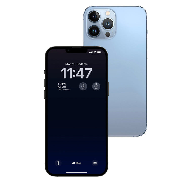Smartphone with front and back views on a white background