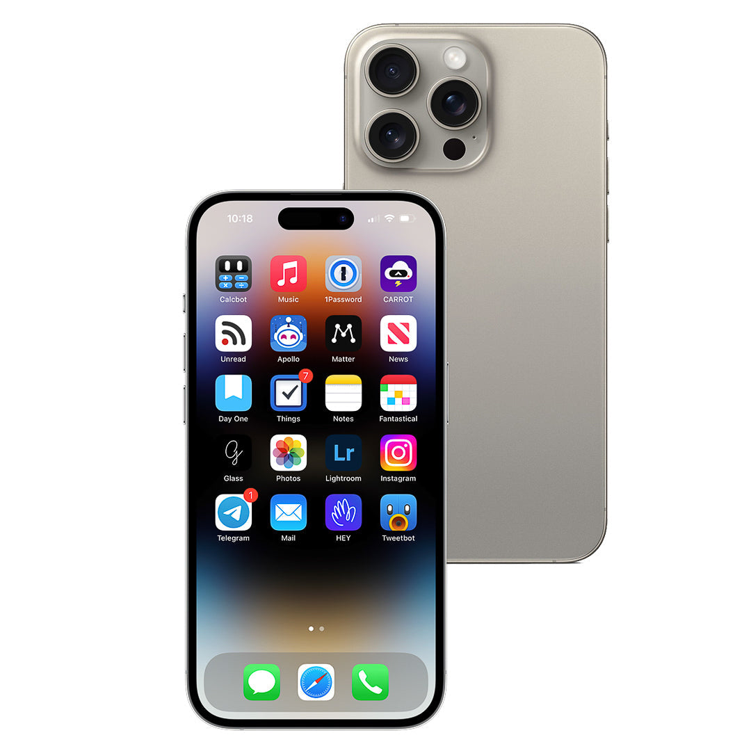 Smartphone with app icons displayed on screen and back view showing camera and design.