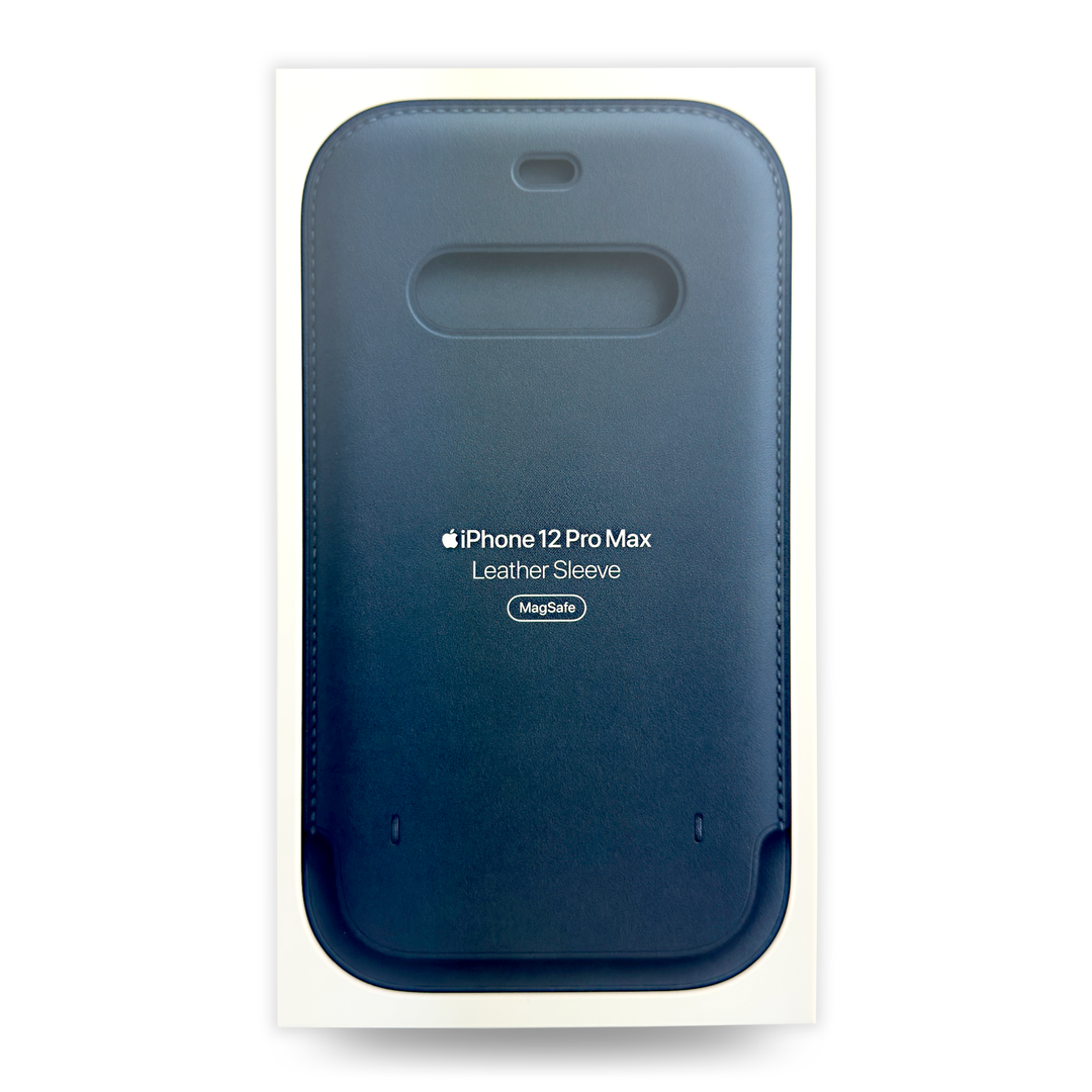 Blue leather sleeve for iPhone 12 Pro Max on a white background